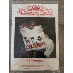 NEW VTG Vanessa Ann Celebrate Christmas Cross Stitch Kit Adult Sweatshirt Design